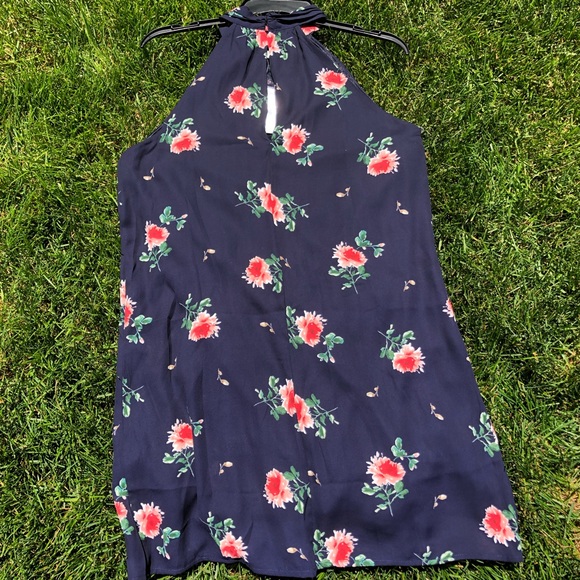 Blue Floral Flowy Dress with Keyhole Back - Picture 3 of 7